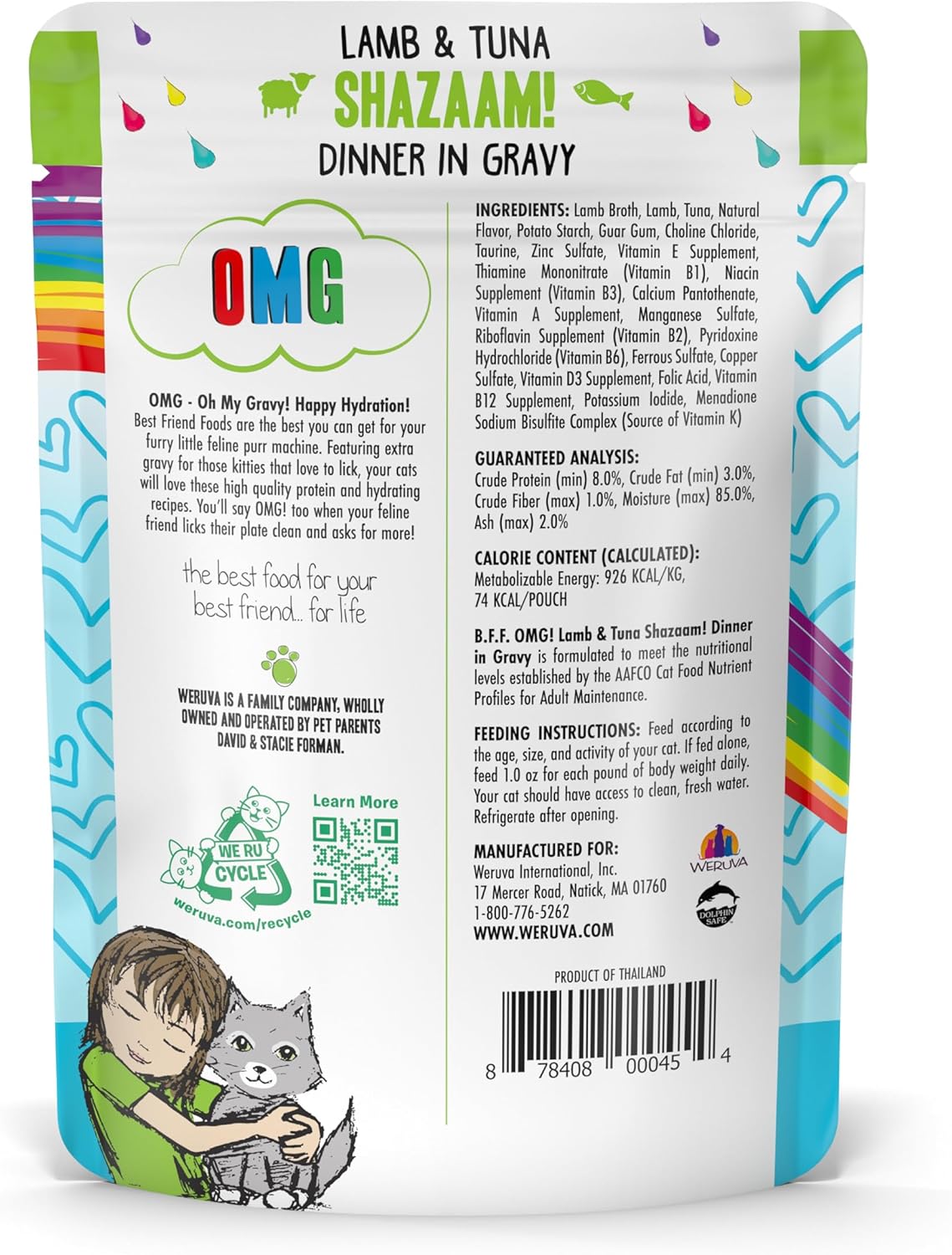 Weruva B.F.F. OMG - Best Feline Friend Oh My Gravy!, Shazaam! with Lamb & Tuna in Gravy Cat Food, 2.8oz Pouch (Pack of 12)