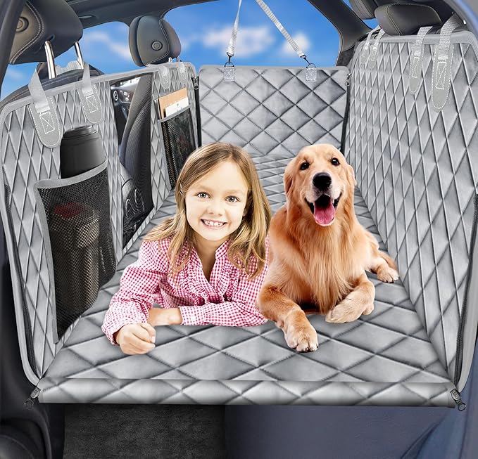 URPOWER XL Dog Back Seat Extender for Crew Cab Truck, Hard Bottom Dog Car Seat Cover Waterproof Dogs Car Hammock Pet Backseat Bed, Pet Truck Accessories for F150 / RAM 1500/ Tundra Crew Cab