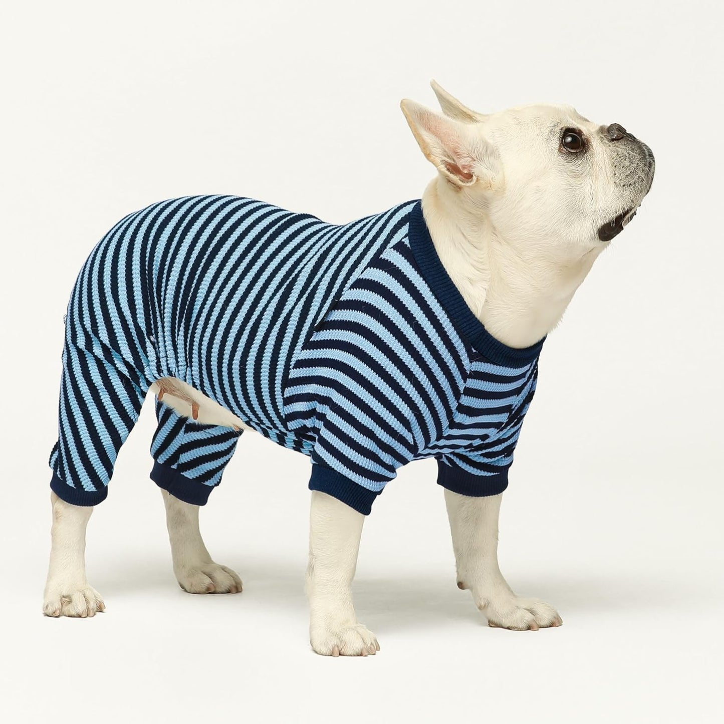 Fitwarm Blue and White Striped Dog Pajamas, Waffle Dog Clothes for Small Dogs Girl Boy, Puppy Onesie with Feet, Pet Cat Outfit, XS