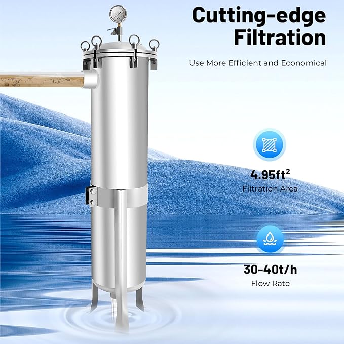 #2 304 Stainless Steel Bag Filter Housing w/Mesh, 2" NPT Inlet/Outlet, 150 PSI High Pressure Bag Water Filter Purification Equipment Industrial Filtration System