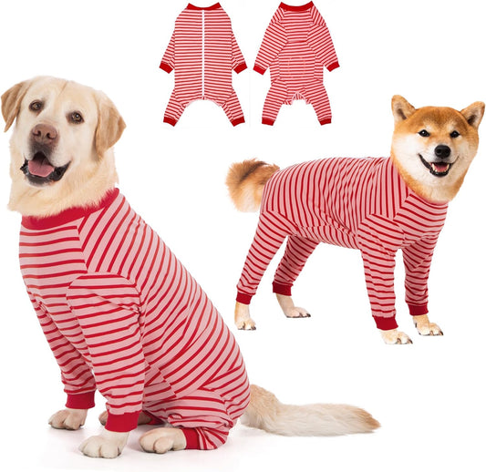 Yeapeeto Dog Onesie Surgery Recovery Suit for Large Medium Bodysuit Dogs Pajamas PJS Full Body for Shedding, Prevent Licking, Wound Protection, Cone Alternative… (Red Pink, 2XL)