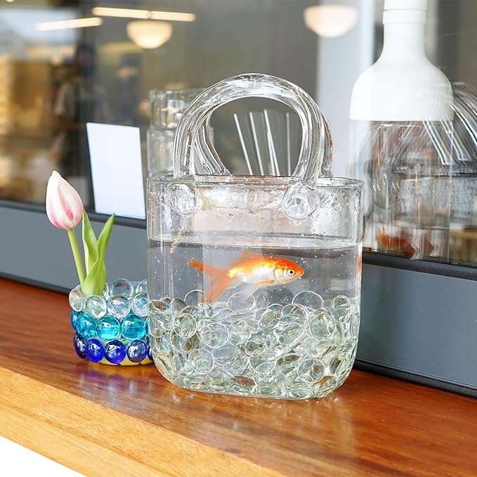 5LB Clear Flat Glass Marbles for Vases, Gemstone Beads Vase Filler Decorative Glass Pebbles for Fish Tank, DIY Crafts, Aquarium Decor Rocks