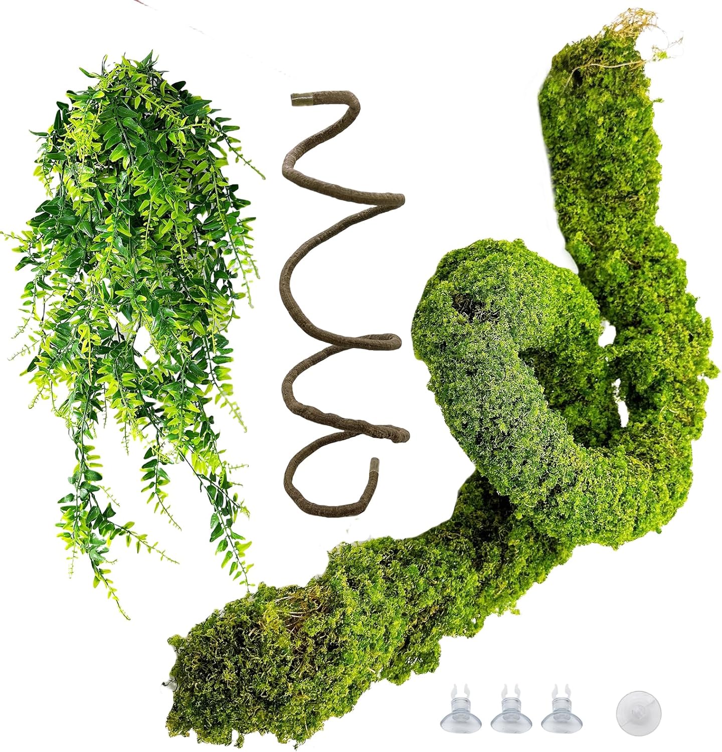 BNOSDM Reptile Plants,Flexible Rainforest Vines with Moss,Bendable Jungle Climbing Vines,Terrarium Artificial Plants Decor for Bearded Dragon,Hermit Crab,Snake,Geckos,Chameleon,Lizard