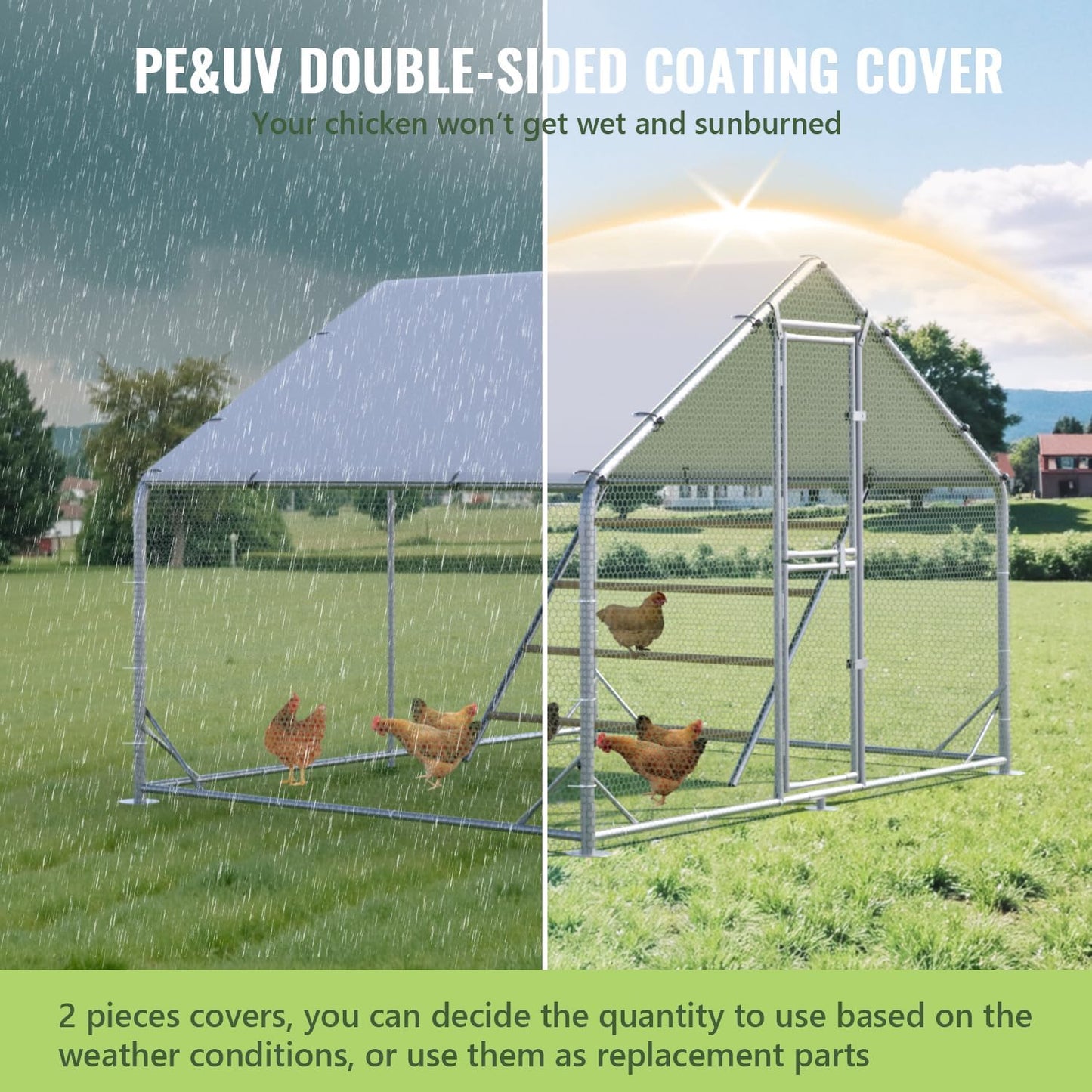 Large Metal Chicken Coop, 10x6.5x6.5FT Chicken Runs for Yard with Cover,