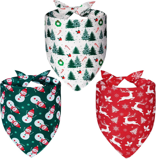 Christmas Dog Bandanas XLarge 3PCS, 6 Pattern Holiday Scarf for Boy and Girl, Triangle Reversible Bibs Breed for Puppy Pets