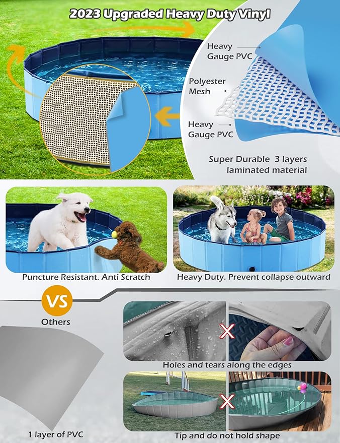 Jasonwell Foldable Dog Pool Collapsible Hard Plastic Dog Swimming Pool Portable Kiddie Pool Pet Pool Doggie Wading Pool Bath Tub for Puppy Small Medium Large Dogs Cats and Kids 32"