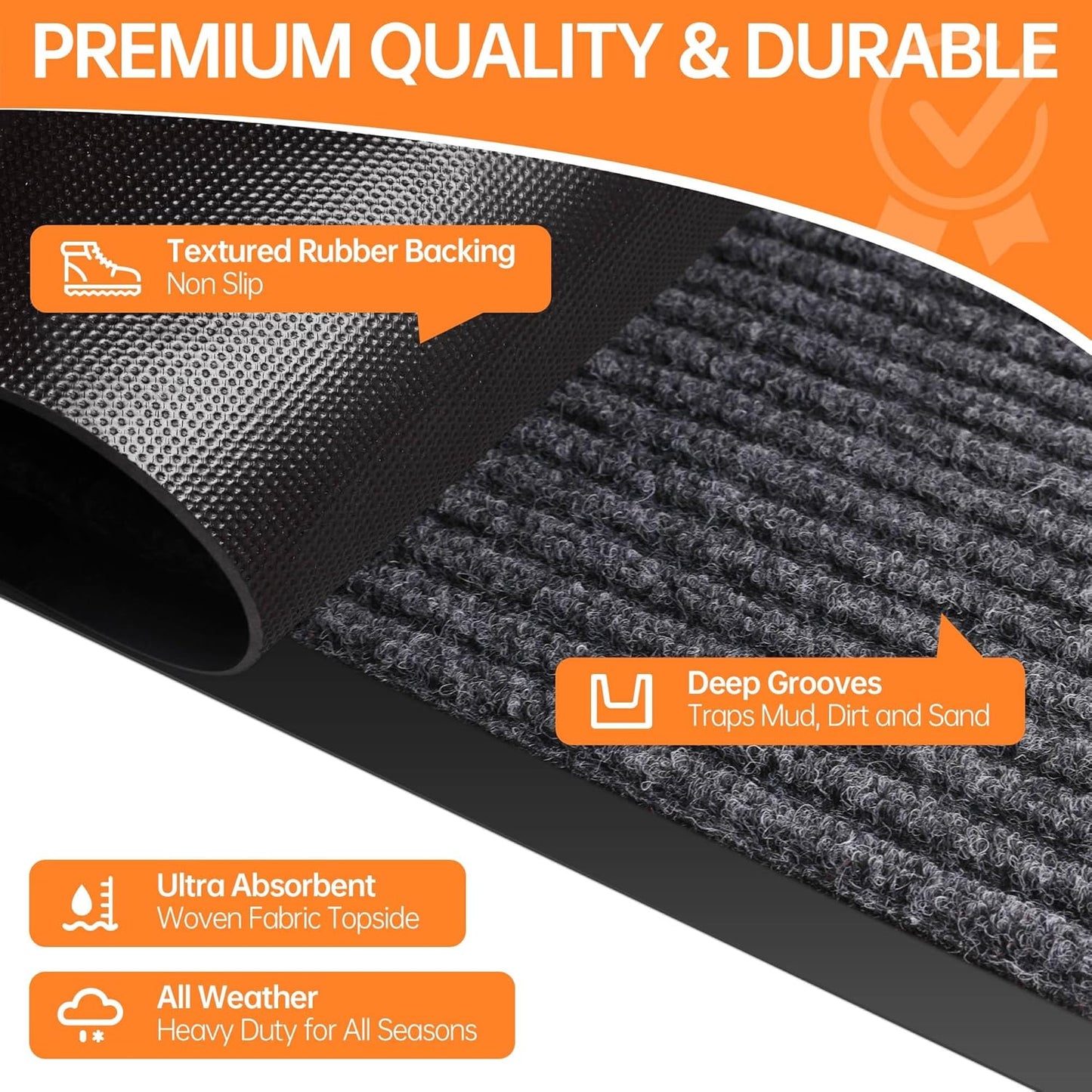 Indoor Outdoor Door Mat, 4’ x 3' Doormat for Entryway, Rubber Backing Non Slip Front Door Mat Outside Entrance, Super Absorbent Commercial Floor Mat for Home Office