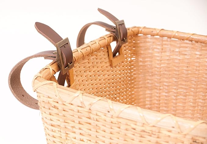Retrospec Bicycles Cane Woven Rectangular Toto Basket with Authentic Leather Straps and Brass Buckles