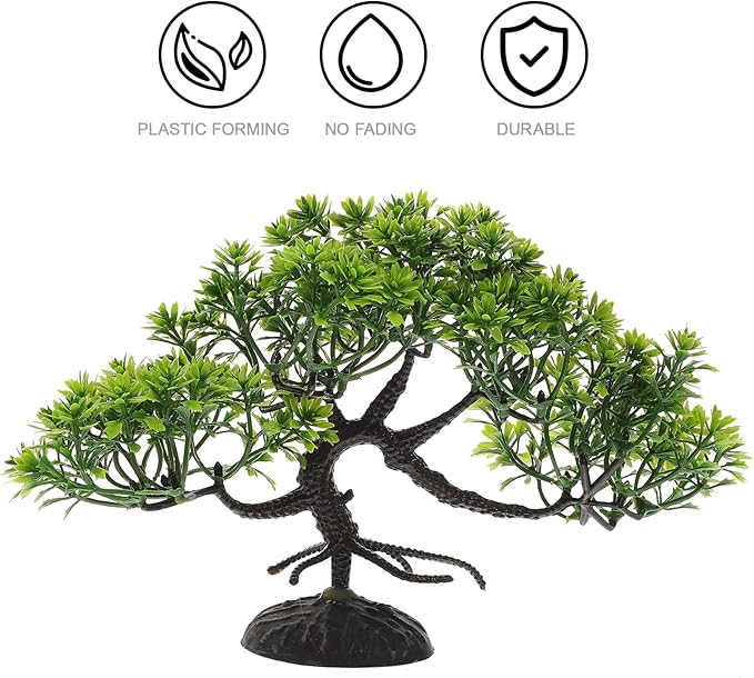 LOGOFUN 4 Pcs Aquarium Bonsai Tree Artificial Water Plant Fish Tank Decorations (Deep Green)