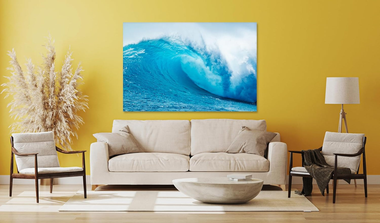 Nature Wall Art Prints - Ocean Forest Mountain Lake Canvas Landscapes - Small to Extra Large Living Room Bedroom Kitchen Bathroom Décor (Blue Ocean Wave, 31L" x 47W")