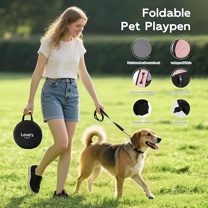 Love's cabin Pet Puppy Dog Playpen, Small Dog Tent Crates Cage Indoor/Outdoor, Portable Exercise Playpen for Cat, Foldable Pop Up Dog Kennel Playpen with Carring Case (S, Pink)