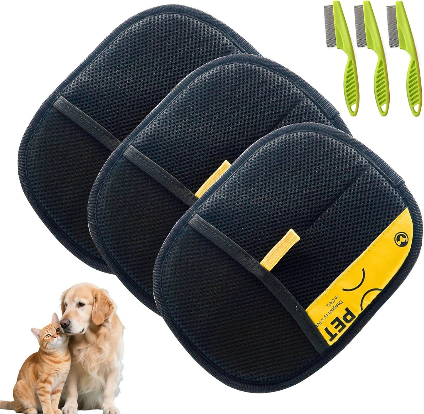 Pet Hair Removal Glove for Cats & Dogs,Pet Hair Remover Electrostatic Gloves,Efficient Pet Grooming Gloves,Reusable Cat & Dog Hair Remover for Couch, Furniture, Carpet, Curtain(3PC)