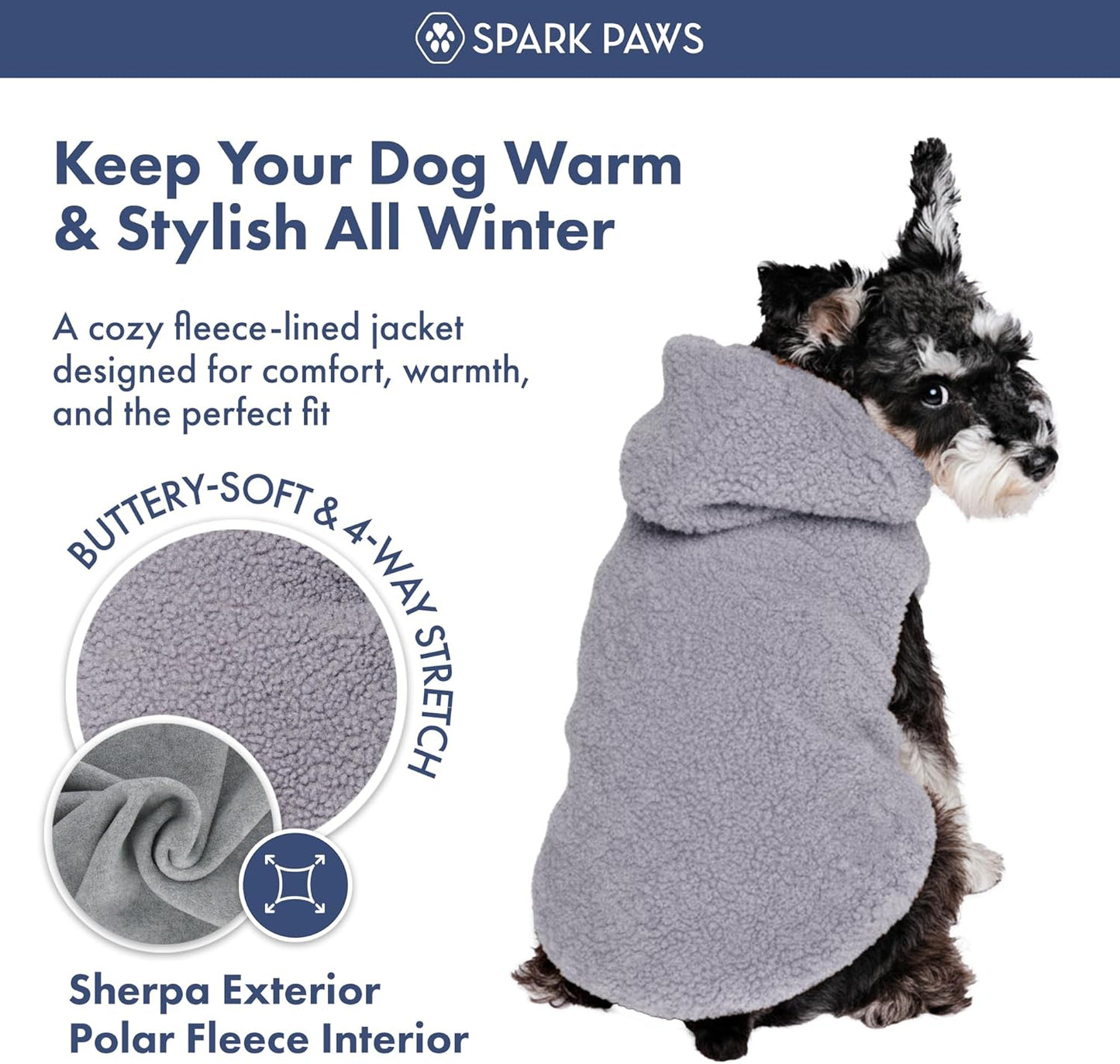 Spark Paws Teddy Dog Sweater, Sherpa Jacket Vest with Warm Fleece Lining, Winter Coat Suitable for Small Medium Large XL XXL Breeds - Grey - 4XL
