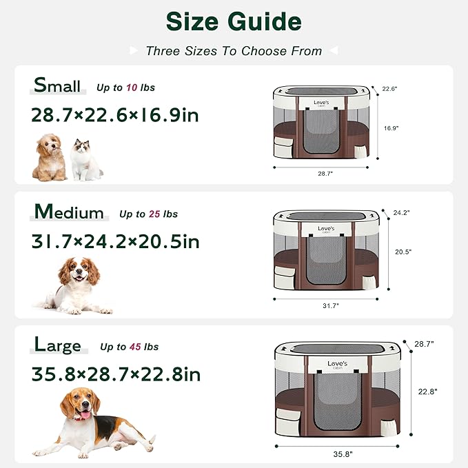 Love's cabin Pet Puppy Dog Playpen, Small Dog Tent Crates Cage Indoor/Outdoor, Portable Exercise Playpen for Cat, Foldable Pop Up Dog Kennel Playpen with Carring Case (S, Brown)