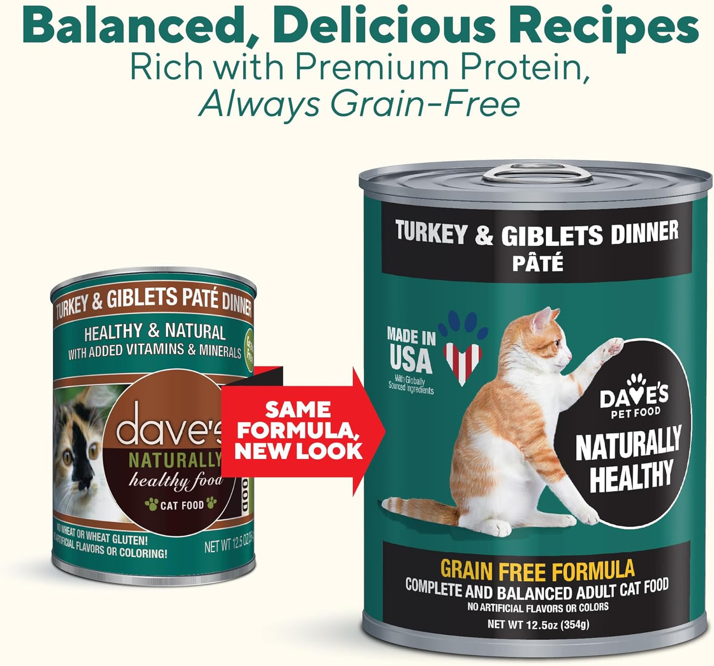 Dave's Pet Food Grain Free Canned Cat Food (Turkey & Giblets Pate), Made in USA Naturally Healthy Canned, Canned Pate, 12.5 oz Cans (12 Pack)