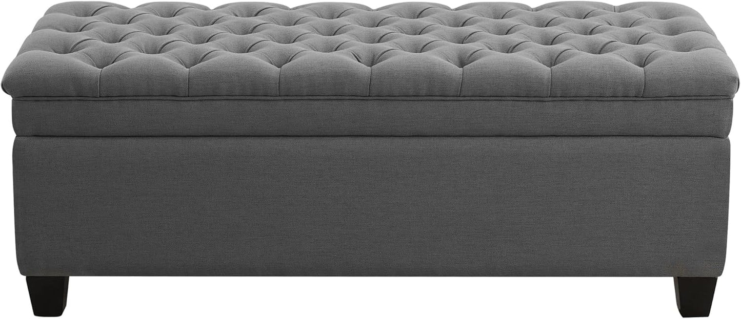 51" Fabric Storage Ottoman Bench, Upholstered Rectangle End of Bed Storage Ottoman Tufted Living Room Bedroom Bench with Safety Hinge, Solid Wood Legs, Loads 500 lb(Dark Grey)