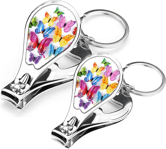 Nail Clippers with Key Chain Cute Stainless Steel Nail Cutter with File Professional Toenail Clipper for Men Multifunction Toenail Clipper 2 Pack Nique Cutter for Adult(Butterfly)
