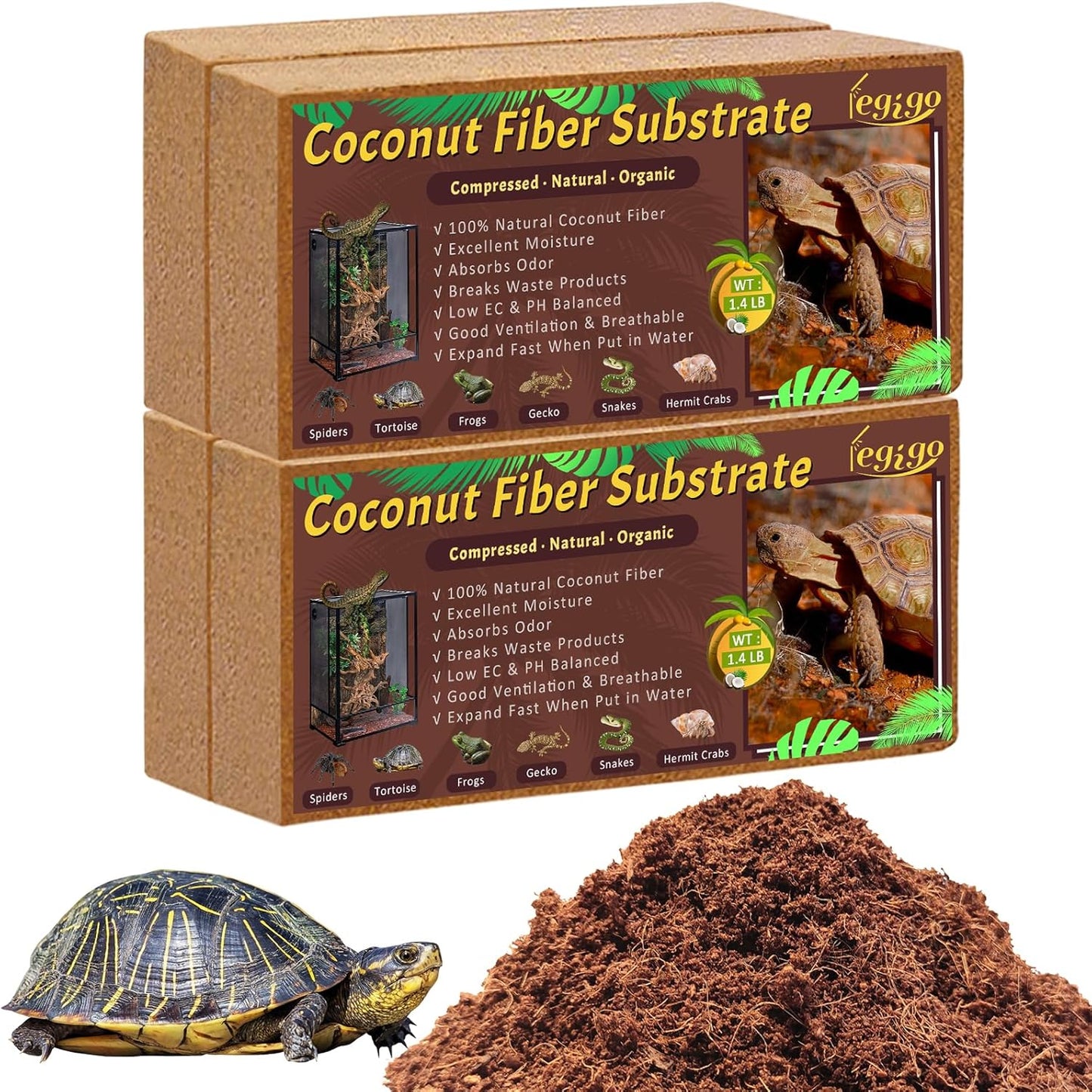 Legigo 4 Pack Compressed Coconut Fiber Substrate - 100% Organic Coconut Fiber Brick Bedding for Reptiles, Natural Coco Husk Substrate Terrarium Bedding for Snake, Hermit Crabs, Frogs, Tortoise, Gecko