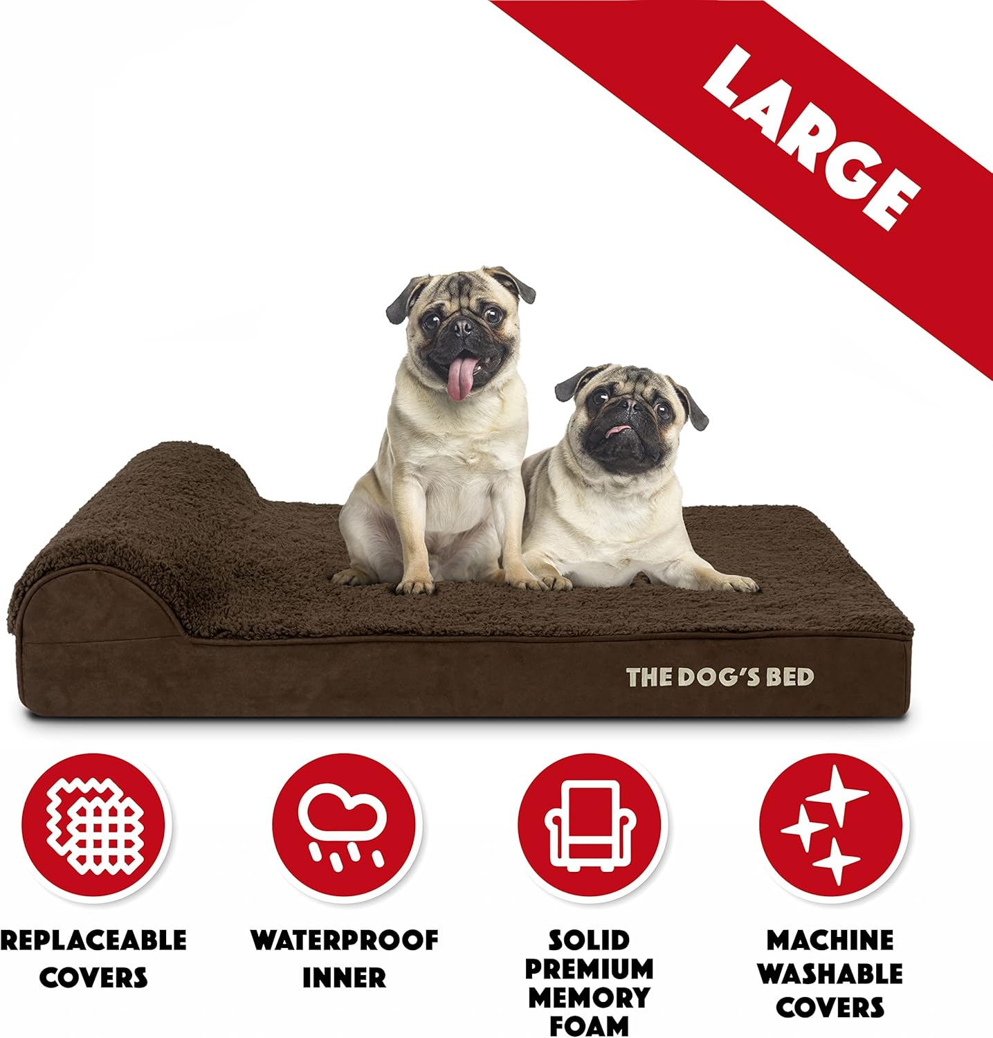 The Dog’s Bed Orthopedic Headrest Dog Bed Large Brown 40x25, Memory Foam, Pain Relief for Arthritis, Hip & Elbow Dysplasia, Post Surgery, Lameness, Veterinary Approved, Waterproof Washable Cover