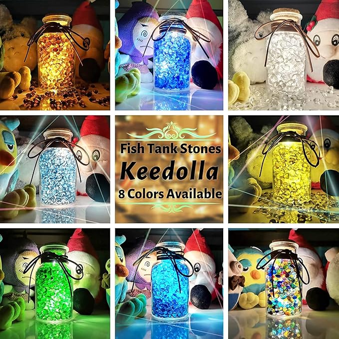 Keedolla 3 LB Aquarium Glass Pebbles Decor Rocks for Fish Tank, Crystal Betta Fish Tank Rocks Gravel Gemstone Beads Vase Fillers Decorative Mosaic Glass Gem Pebbles - Amber