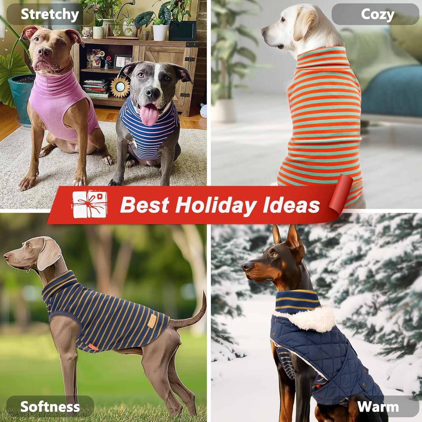 KYEESE 2Pack Dog Sweater Stretchy Large Pets Sweater Pullover Pet Sweatshirt Soft Dog Sweaters for Medium Dogs Boy Warm Pets Coats Turtleneck Dogs Clothes