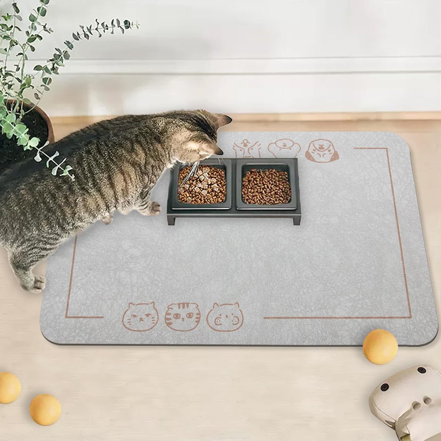 YCT Cat Pet Food Mat - Non-Slip Bottom Absorbent Quick Dry Feeding Mat for Dogs and Cats - Pet Supplies, 16.9"x24" Beige