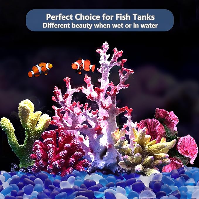 Sea Glass Stones - 2.9LB/46.4oz Blue Mixed Frosted Glass Pebbles Gemstones - Perfect for Aquarium Rocks, Fish Tank Gravel, Vase Fillers, Seaglass DIY Crafts, and Home Decor