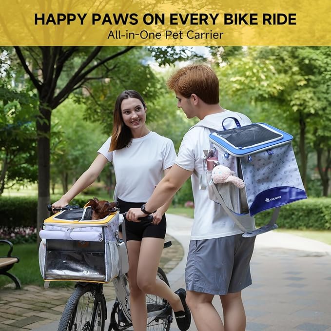 Cat and Dog Backpack Carrier, Breathable Cycling Pet Bag with Mesh Ventilation, Portable Outing Traveling Pet Bag with Top Waterproof Fabric for Small, Medium Cats, Small Dogs, Blue