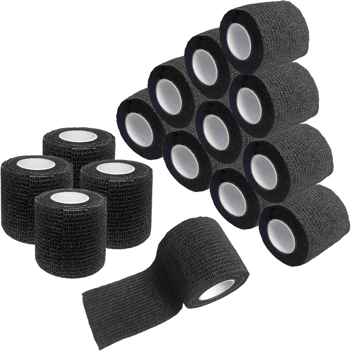 Self Adhesive Tape Wrap 15Rolls,Non-Woven Self Adherent Vet Wrap Tape,5CM x 4.5M Cohesive Bandage Tape for Wrist & Ankle,Elastic Grip Cover (Black-15ROLLS)