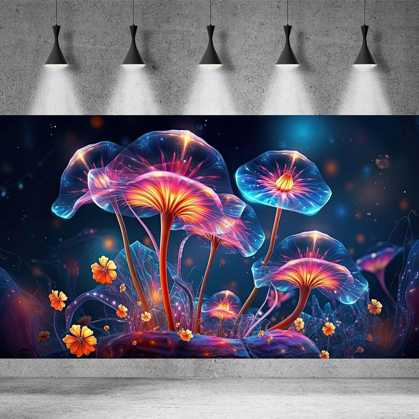 Flower Aquarium Background Modern Style Bluebell Blooming Flower Floral Design Terrarium Background Mysterious Elegant Glowing Fantasy Flower Fish Tank Backdrop Poster Decorations Vinyl 36x18in