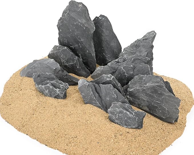 Natural Slate Stone Rocks 2 to 6 inch Aquariums Stone for Aquascaping,Terrariums,Reptile Enclosures,Paludariums, and Gardens-10lb