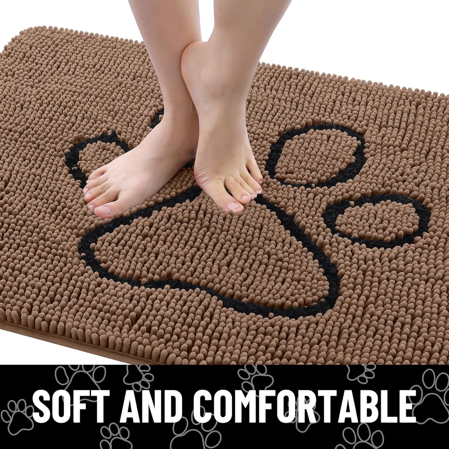 Smiry Dog Door Mat for Muddy Paws, Absorbent Dirt Trapper Non Slip Quick Dry Washable Chenille Mat for Mud Dogs, Entry Rug for Indoor and Outdoor (48x30 Inches, Coffee)