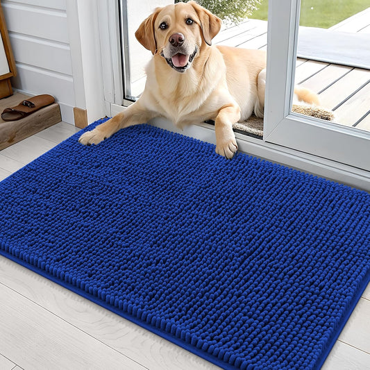 OLANLY Dog Door Mat for Muddy Paws 36x24, Absorbs Moisture and Dirt, Absorbent Non-Slip Washable Doormat, Quick Dry Chenille Mud Mat for Dogs, Entry Indoor Entryway Carpet for Inside Floor, Royal Blue