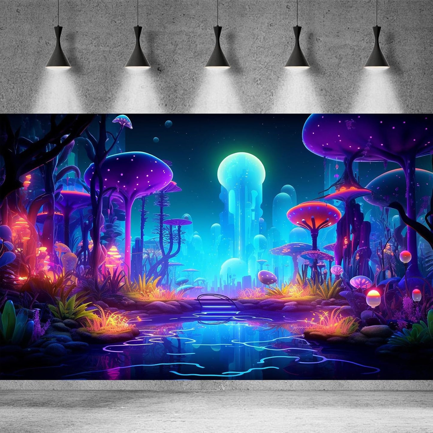 Fantasy Forest Aquarium Background Mysterious Plants Abstract Mushrooms Cartoon Style Forest Terrarium Backdrop Tranquil Stream Fish Tank Background Wallpaper Poster Decor Vinyl 72x16in