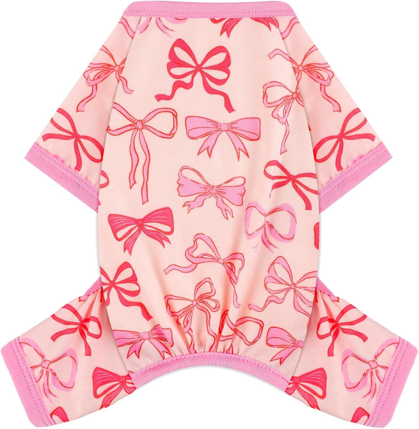 Dog Pajamas Small Sized Dogs Stretchable Summer Dog Clothes Pjs 4 Legs Girl Boy Cute Soft Puppy Outfits Doggie Cat Jammies Jumpsuit Sleeper for Pet (Bow Tie, Medium)