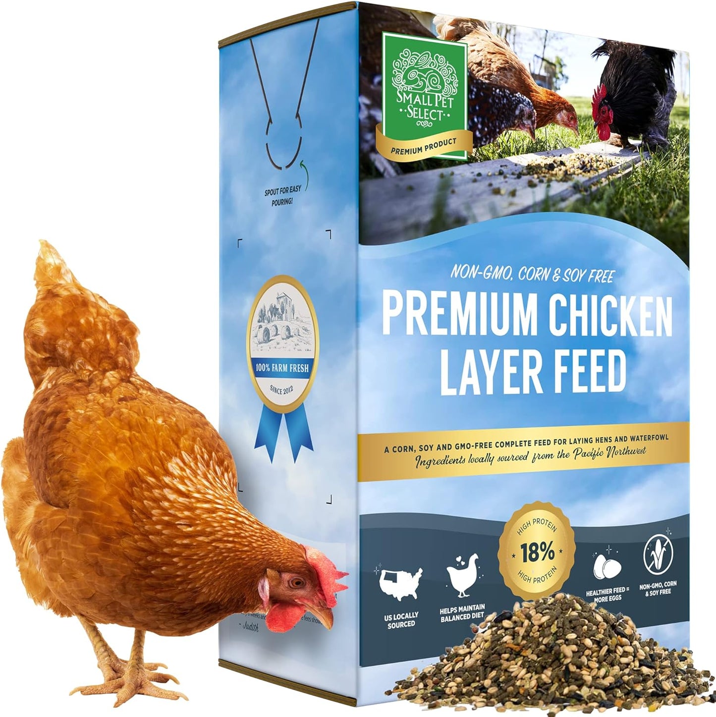 Small Pet Select Chicken Layer Feed Pellets, Food for Chickens and Laying Hens, Poultry and Waterfowl, High Protein and Omega 3, Corn and Soy Free, Non-GMO, 20 lb