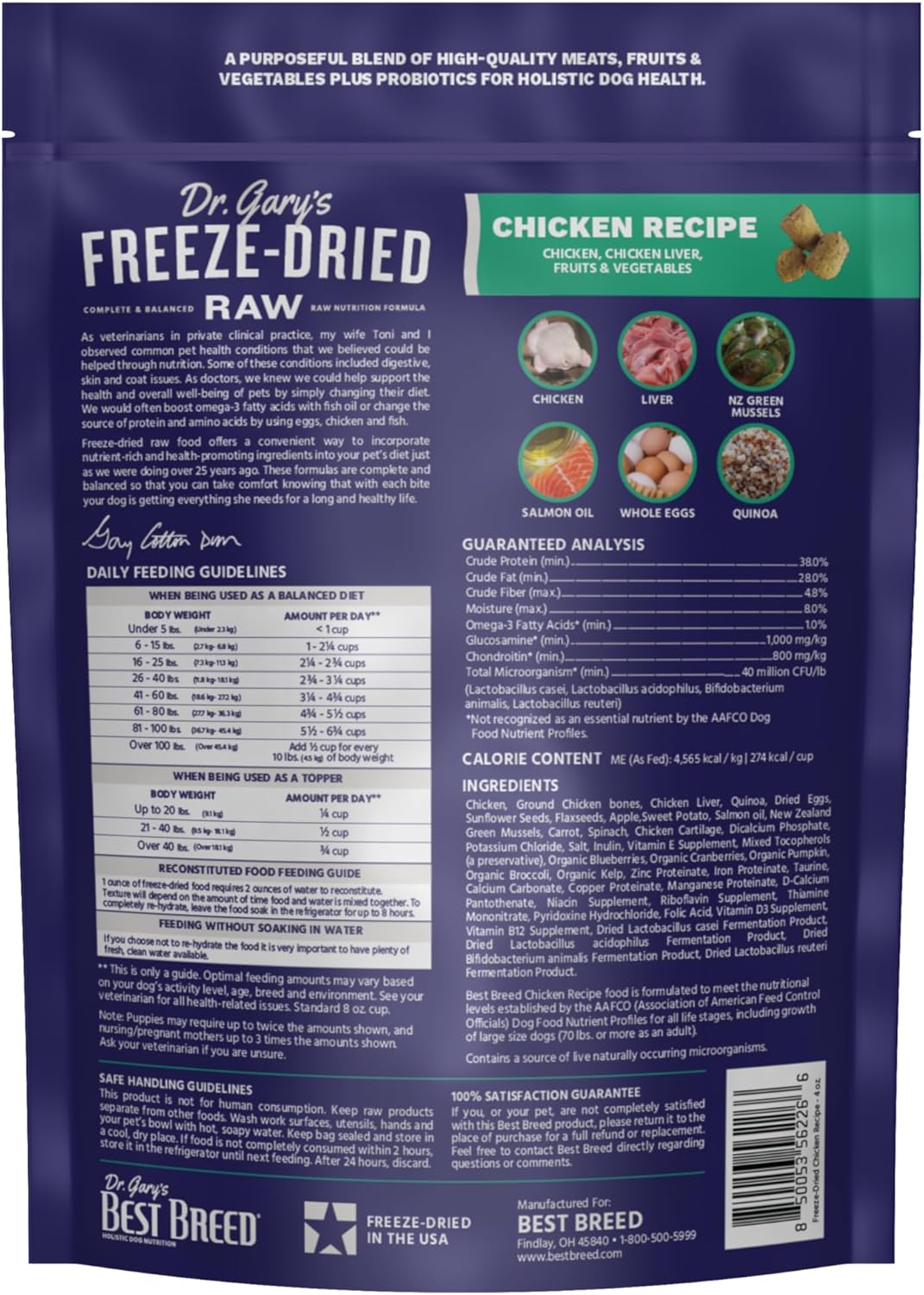 Best Breed Dr. Gary's Freeze-Dried Raw Food, Topper and Treat: Chicken Recipe - 4 oz.