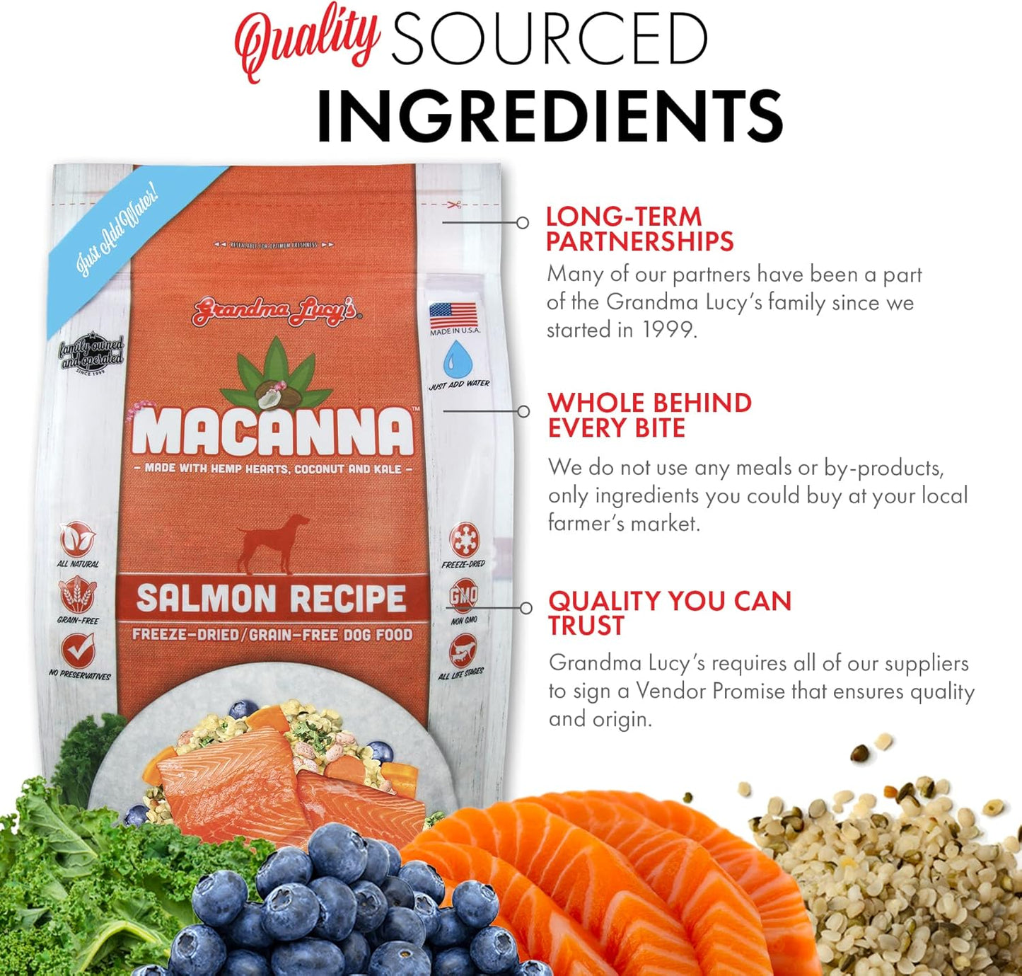 Grandma Lucy's Macanna Freeze Dried Grain Free Salmon Recipe Dog Food 1 Lbs, Model Number: 884308721252