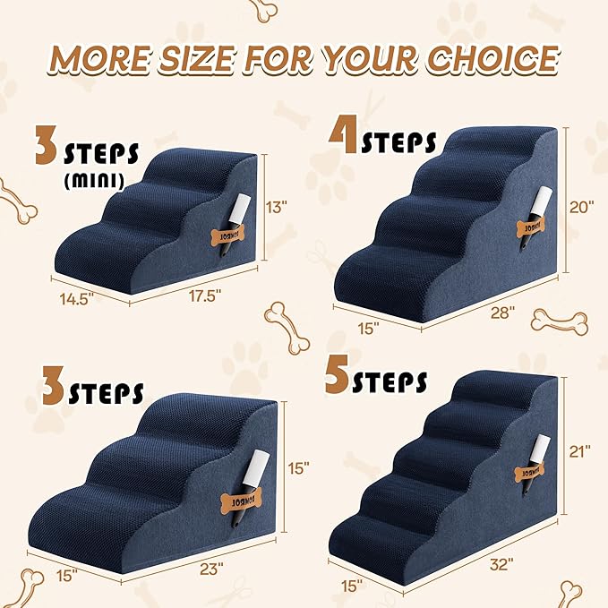 Romrol Dog Stairs Ramp for High Beds Couches, High Density Foam Pet Steps with Durable Non-Slip Waterproof Fabric Cover, Dog Stairs for Small Dogs or Cats or Pets, 3-Step,15 Inch,Navy