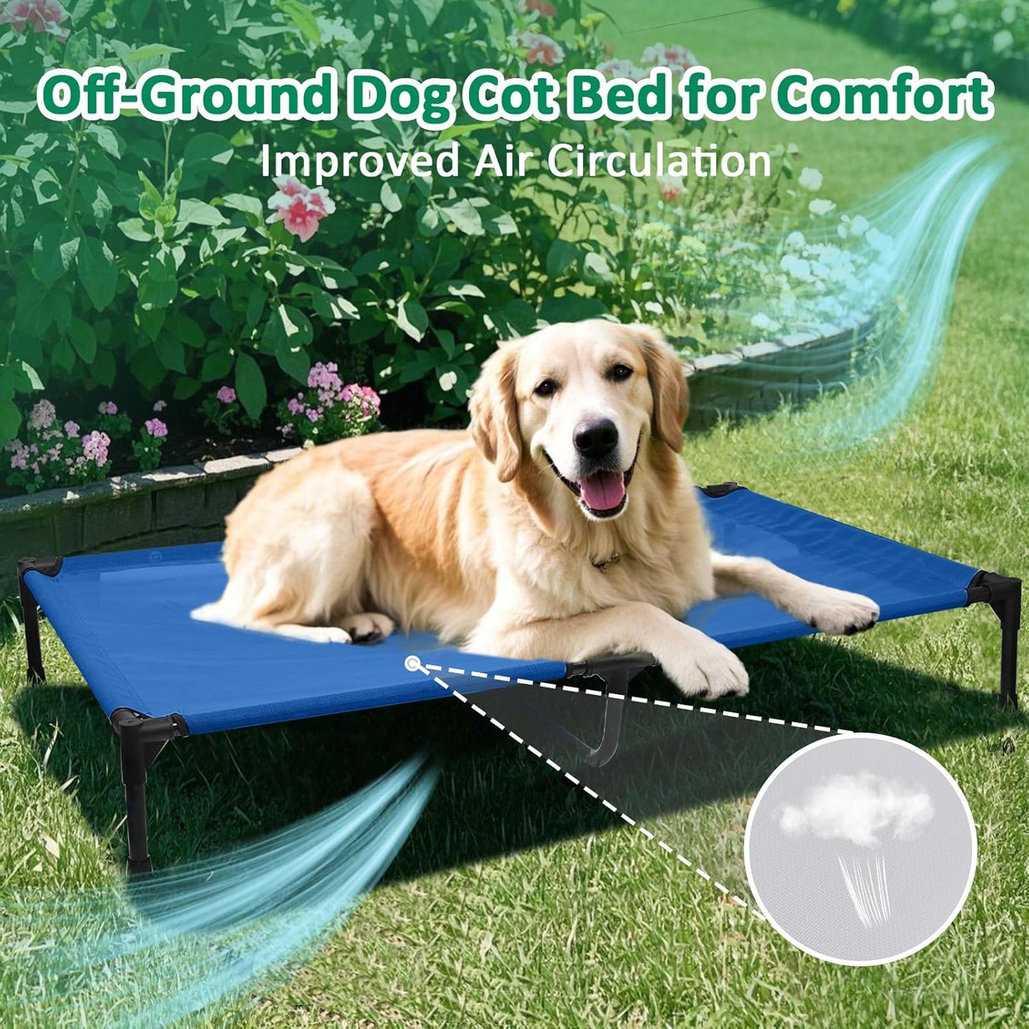 Elevated Dog Bed XL, XLarge Raised Outdoor Dogs beds, Breathable Mesh and Anti-Slip Feet, Lifted Pet Cot Off Ground, Cooling Dog Hammock Indoor (XL, Blue)