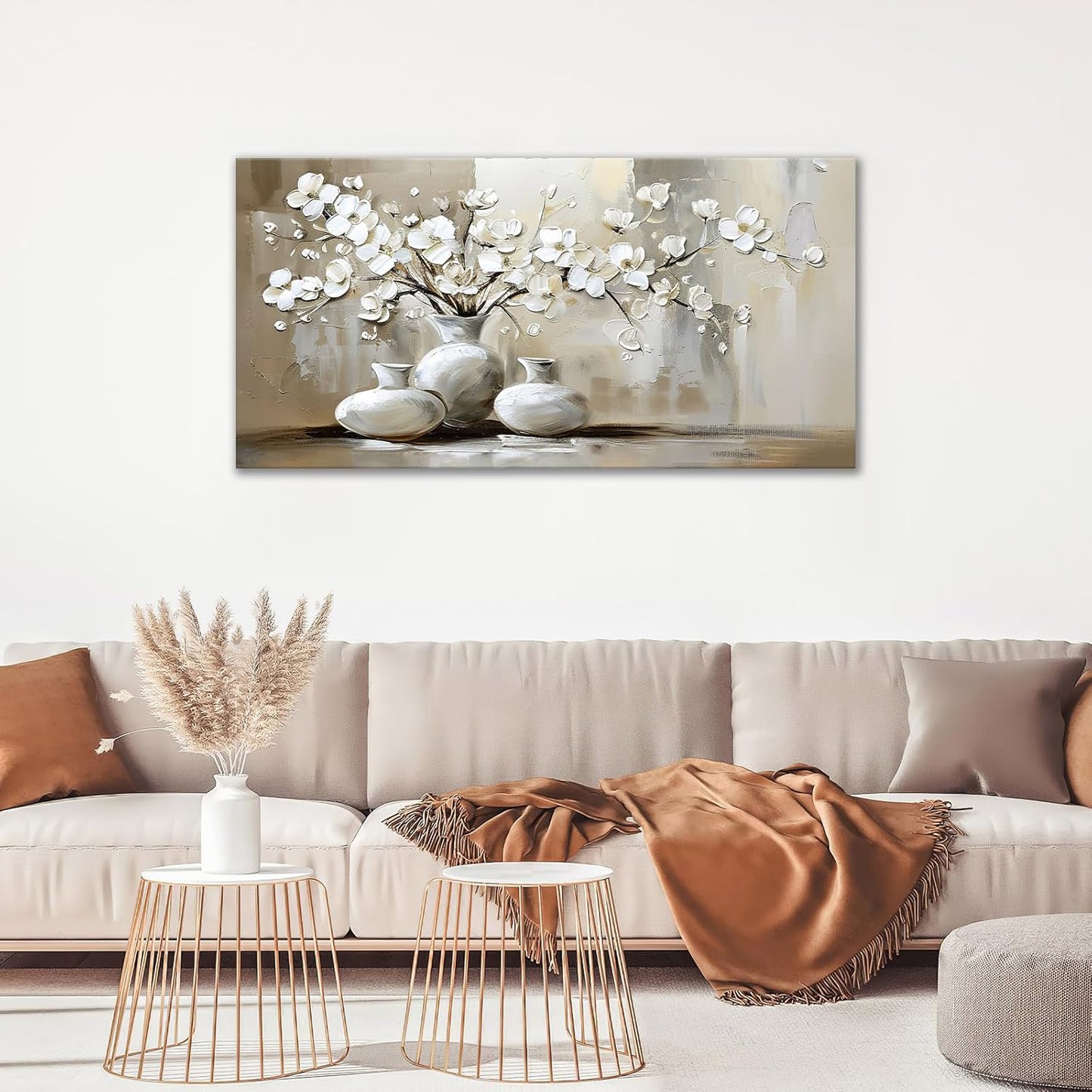 Large Farmhouse Wall Art Country Flower Canvas Living Room Floral Abstract Pictures Framed Prints Oversize Wall Decor Painting Artwork for Bedroom Dining Home 60"x30"