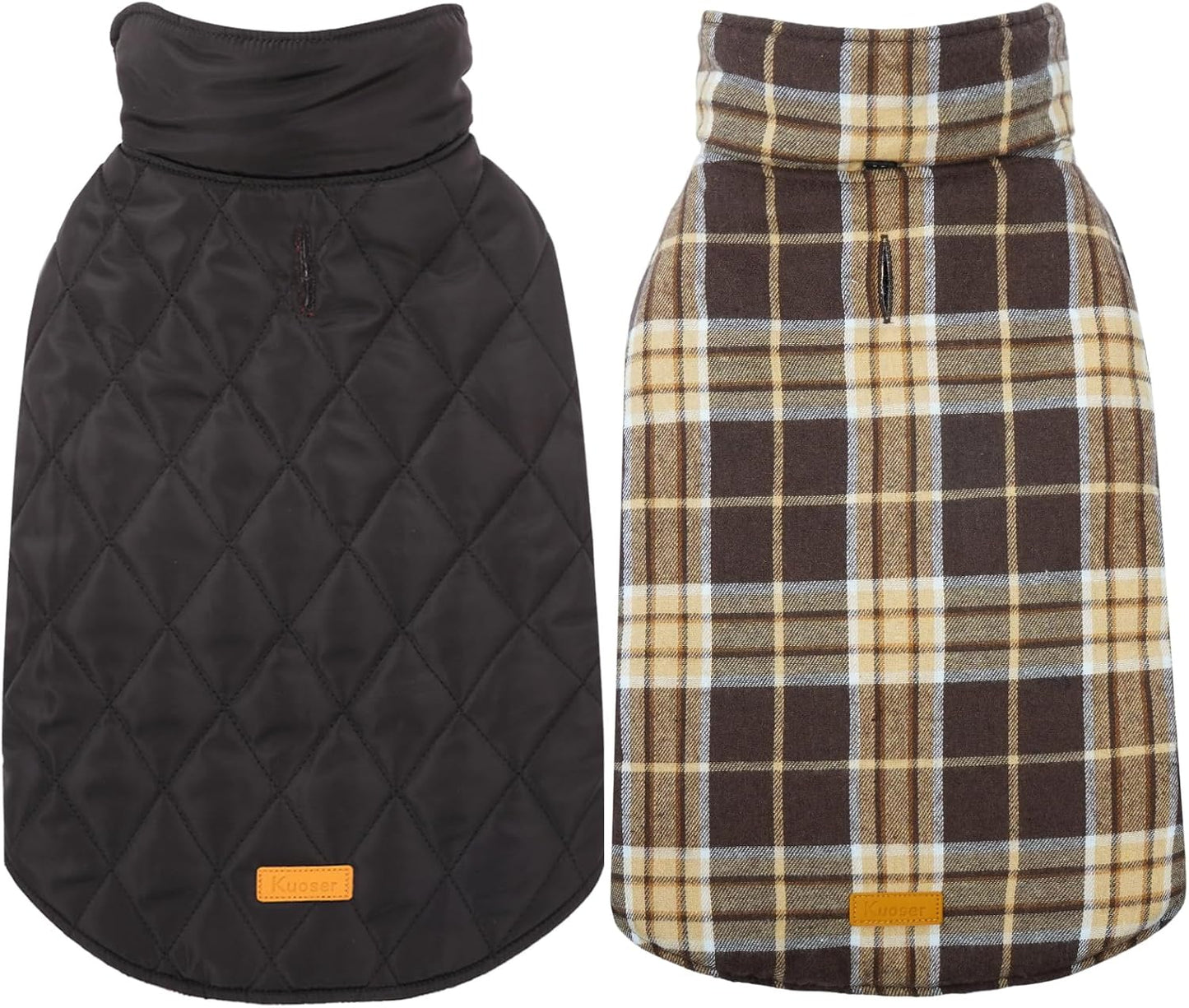 Kuoser Warm Dog Coat, Waterproof Dog Jacket for Extra Large Dogs, Adjustable Durable XXL Doggie Winter Coat Reversible Puppy Cold Weather Apparel from Small to Large Breed, New Brown XXL