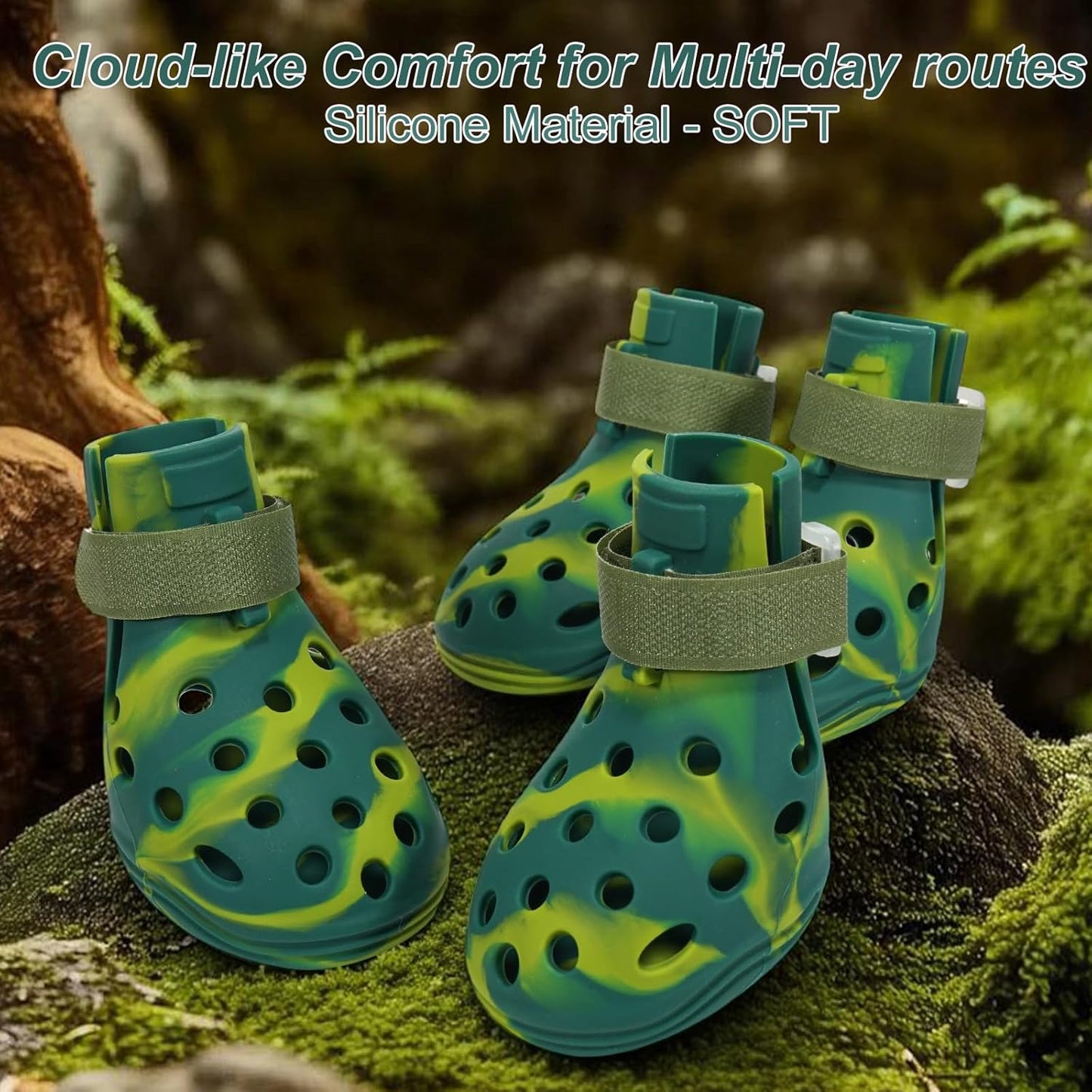 Dog Shoes for Hot Pavement and Snow, Silicone Dog Booties for Small Medium Large Dogs, Waterproof Paw Protectors- Non-Slip, Adjustable Straps, Dog Boots for Beach/Rain/Hiking (Green, S)