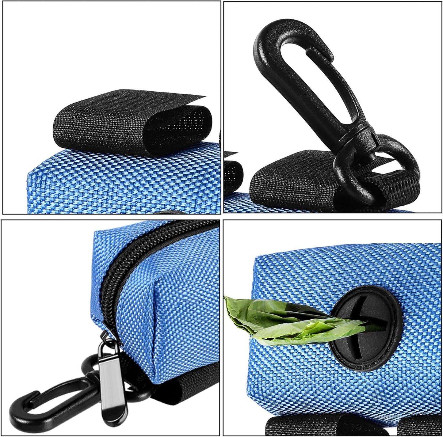 Dog Waste Bag Dispenser Pet Poop Bags Holder for Doggie Waste Bags Dispensers Soft Fabric Zipper Small Doggy Puppy Pouch for Leash Accessory Attachment with Carrier,2PCS Blue