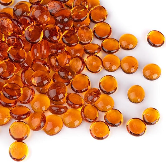 1LB Glass Marbles, Transparent and Smooth Flat Glass Beads for Vases, Mosaic Gem Pebbles for Aquarium Decor, Floral Arrangements, Mancala Stones, Vase Filler and Crafts, Orange