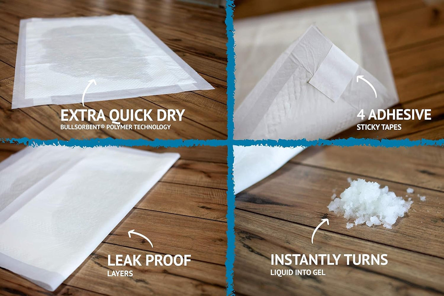 Bulldogology Puppy Pee Pads XL with Adhesive Sticky Tape - Extra Large Dog Training Wee Pads (24x35) 6 Layers with Extra Quick Dry Bullsorbent Polymer Tech (60-Count, White)