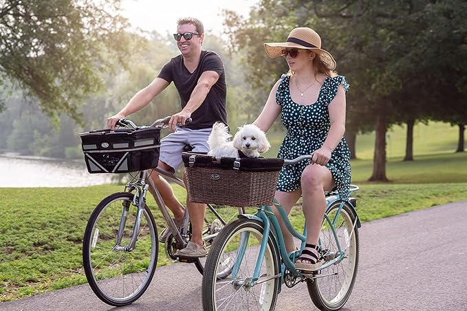 Travelin K9 Pet-Pilot MAX Wicker Bike Basket for Dogs/Cats - Includes Wire Cage Top w/Sun Shade + Plush Removable Padded Liner