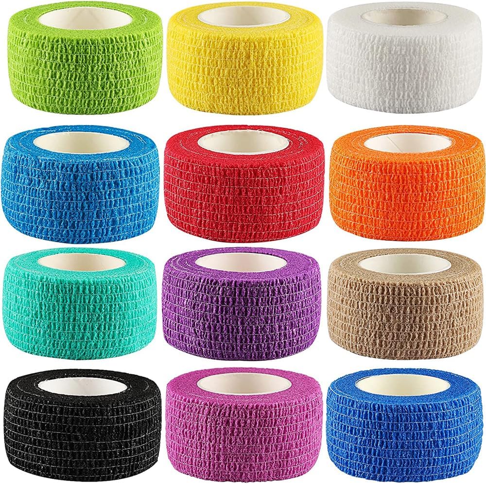 12Pack 1” x 5 Yards Self Adhesive Bandage Wrap, Elastic Self Breathable Self Adherent Wrap for Pets, Athletic Cohesive Bandage for First Aid, Sports Injury & Protection, 12Color