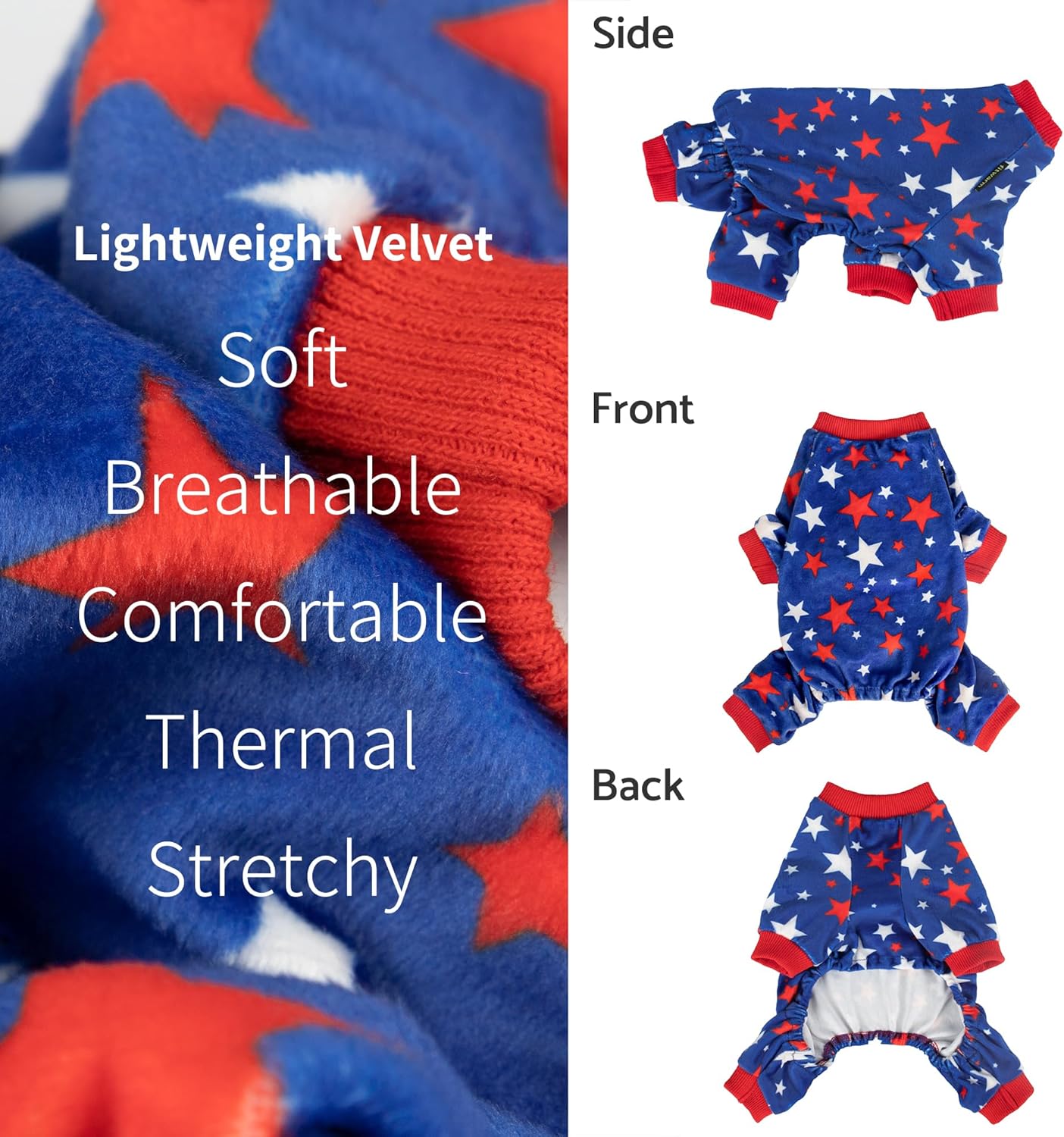 Fitwarm 4th of July Dog Pajamas, Patriotic Stars Dog Clothes for Small Dogs Boy Girl, Dog Onesie with Feet, Pet Outfit, Red, Blue, White, XL