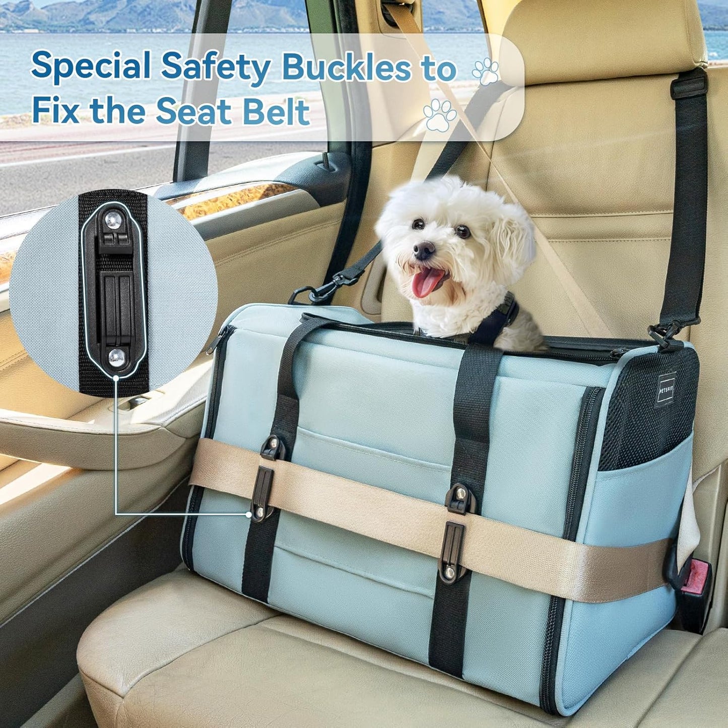 Petsfit Pet Carrier for Large and Medium Cats, Large Capacity Lightweight Soft-Sided Pet Carrier for Travel, with Adjustable Shoulder Strap, Locking Zipper Head and Washable Fleece Pad,Green